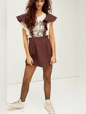 Free People Rowan Plaid Pinafore Skirt women 4 brown plaid preppy boho festival